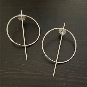 Modern Minimalist Silver Hoop & Bar Drop Earrings